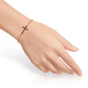 0.3 Carat 14K Solid Rose Gold Cross Bracelet Round Sapphire