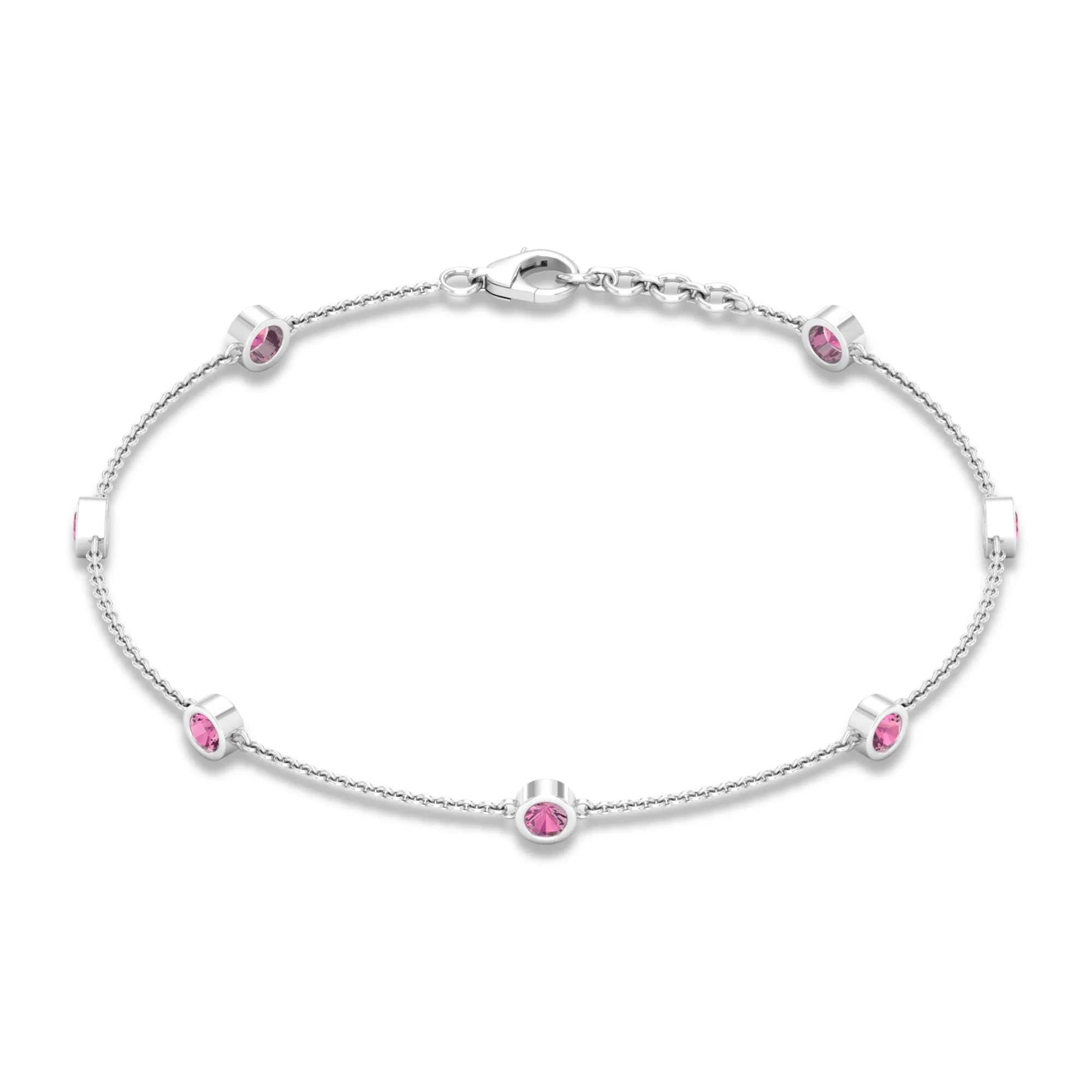 0.75 CT Bezel Set Pink Tourmaline Seven Stone Station Chain Bracelet