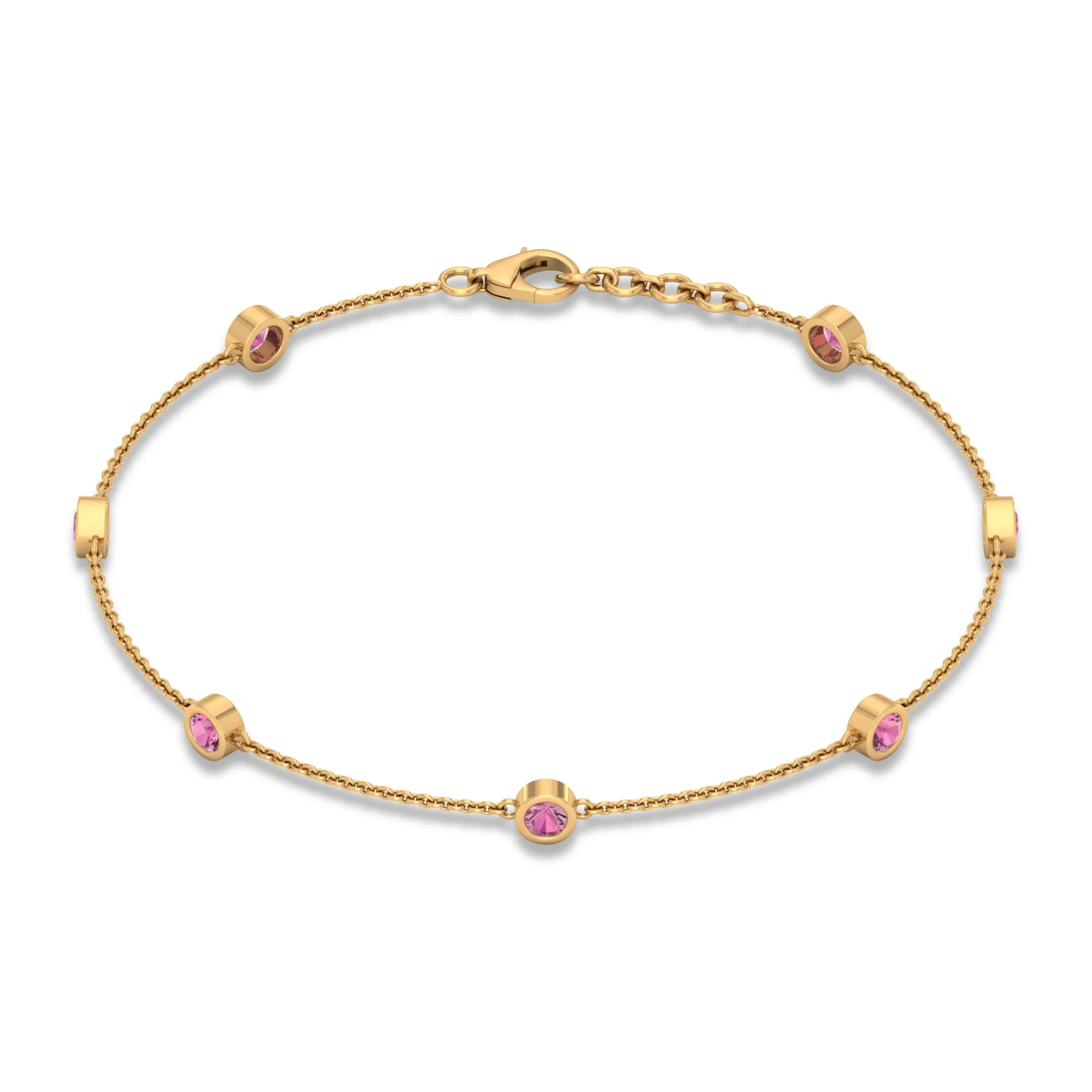 0.75 CT Bezel Set Pink Tourmaline Seven Stone Station Chain Bracelet