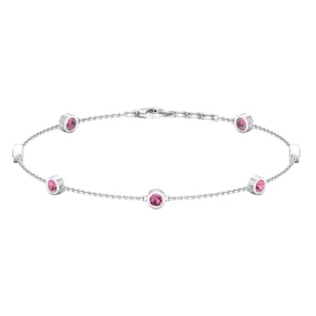 0.75 CT Bezel Set Pink Tourmaline Seven Stone Station Chain Bracelet