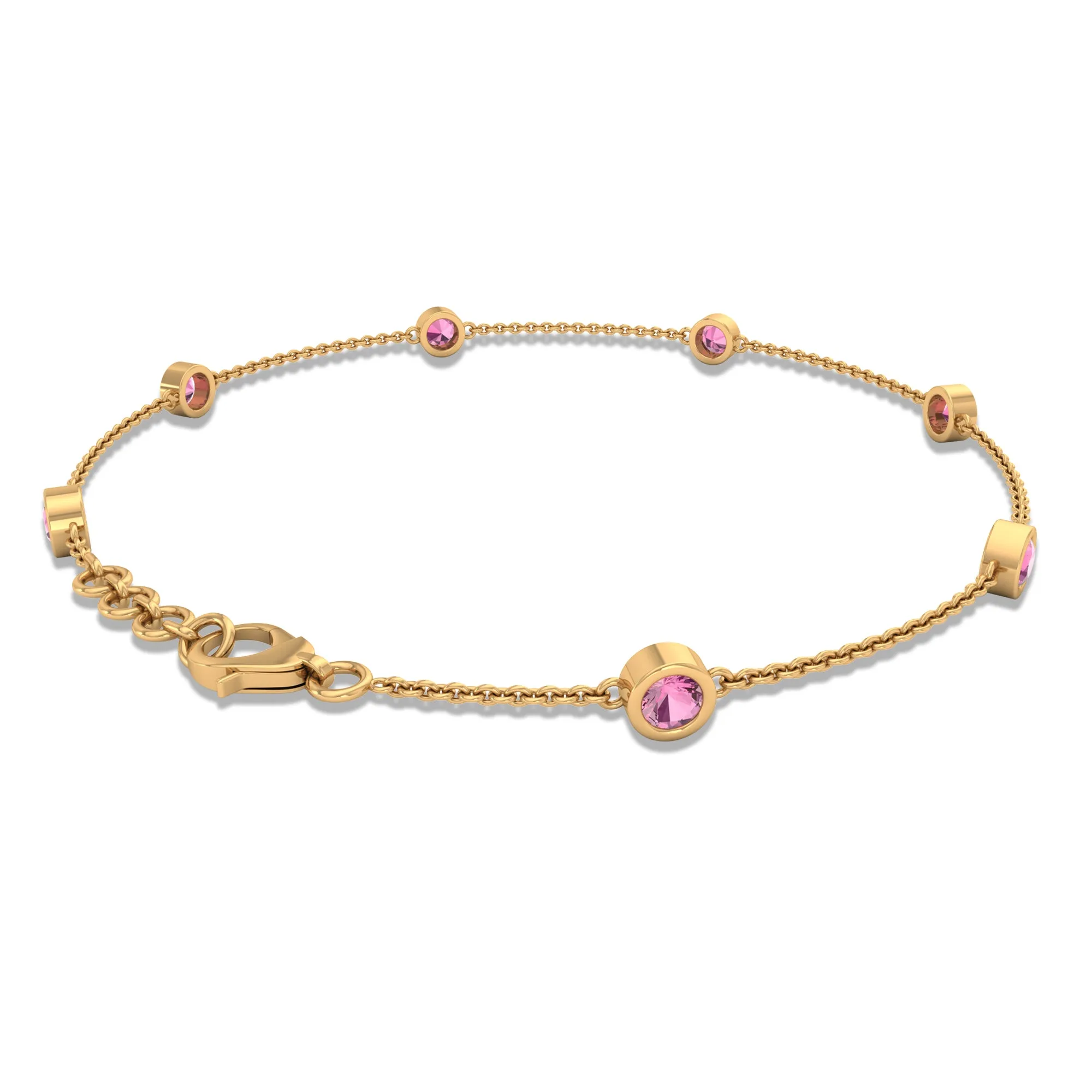 0.75 CT Bezel Set Pink Tourmaline Seven Stone Station Chain Bracelet