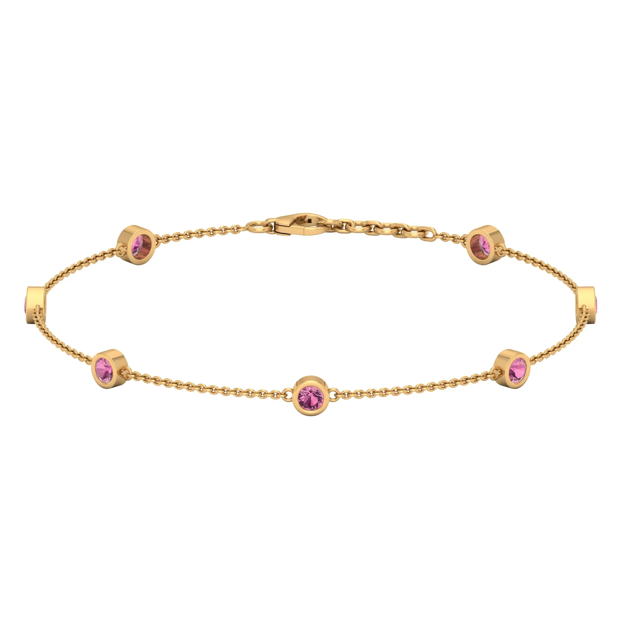 0.75 CT Bezel Set Pink Tourmaline Seven Stone Station Chain Bracelet