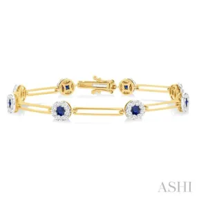 1 1/5 ctw Lovebright 3.00MM Sapphire and Round Cut Diamond Paper Clip Bracelet in 14K Yellow and White Gold