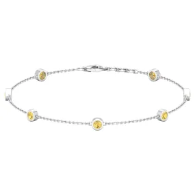 1 CT Bezel Set Citrine Seven Stone Station Chain Bracelet