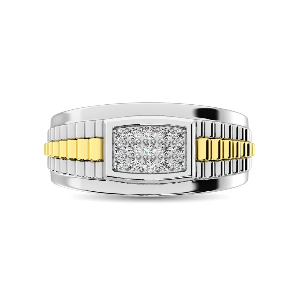 10K White Gold with Accent of 10K Yellow Gold 1/4 Ct.Tw. Diamond Mens Fashion Ring