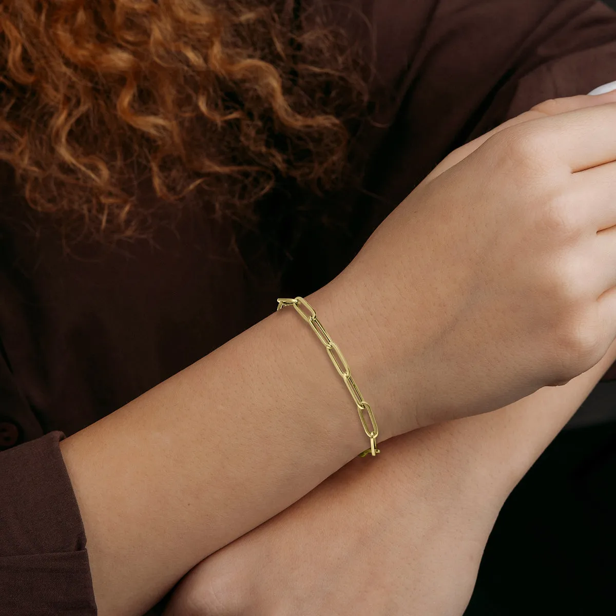 10K Yellow Gold 4.2MM Dainty Paperclip Bracelet With Lobster Clasp