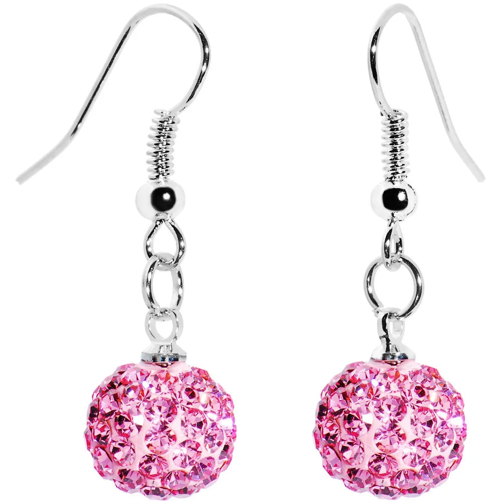 10mm Pink Crystal Ferido Ball Drop Earrings