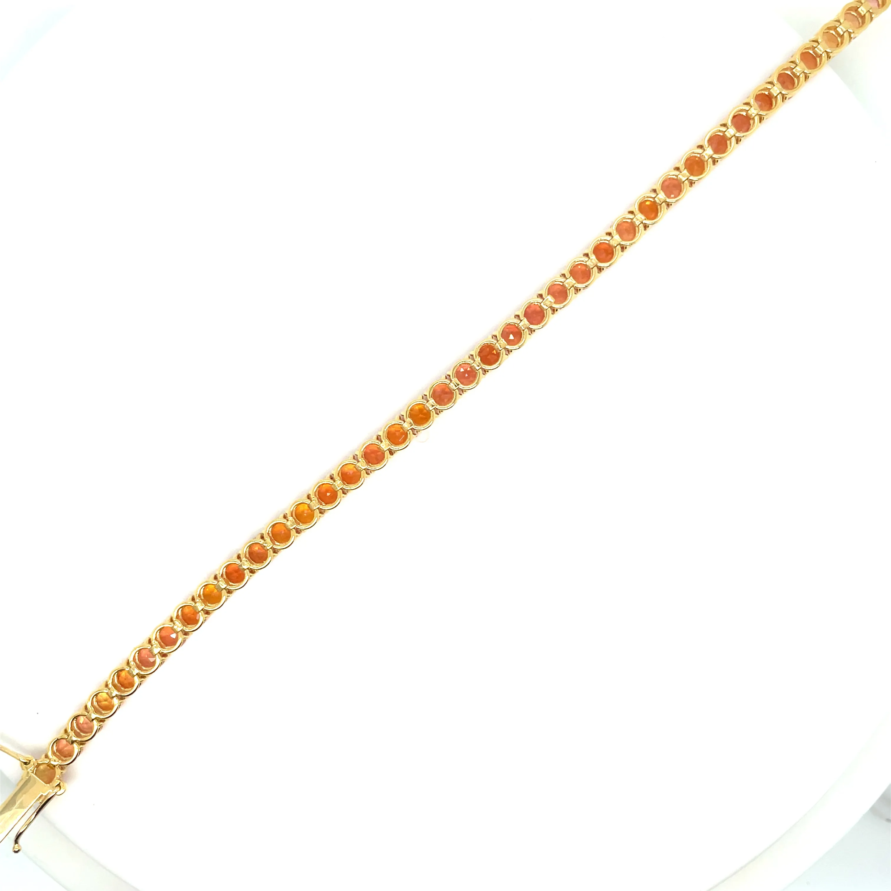 11 Carat Natural Padparadsha Sapphire Yellow Gold Tennis Bracelet