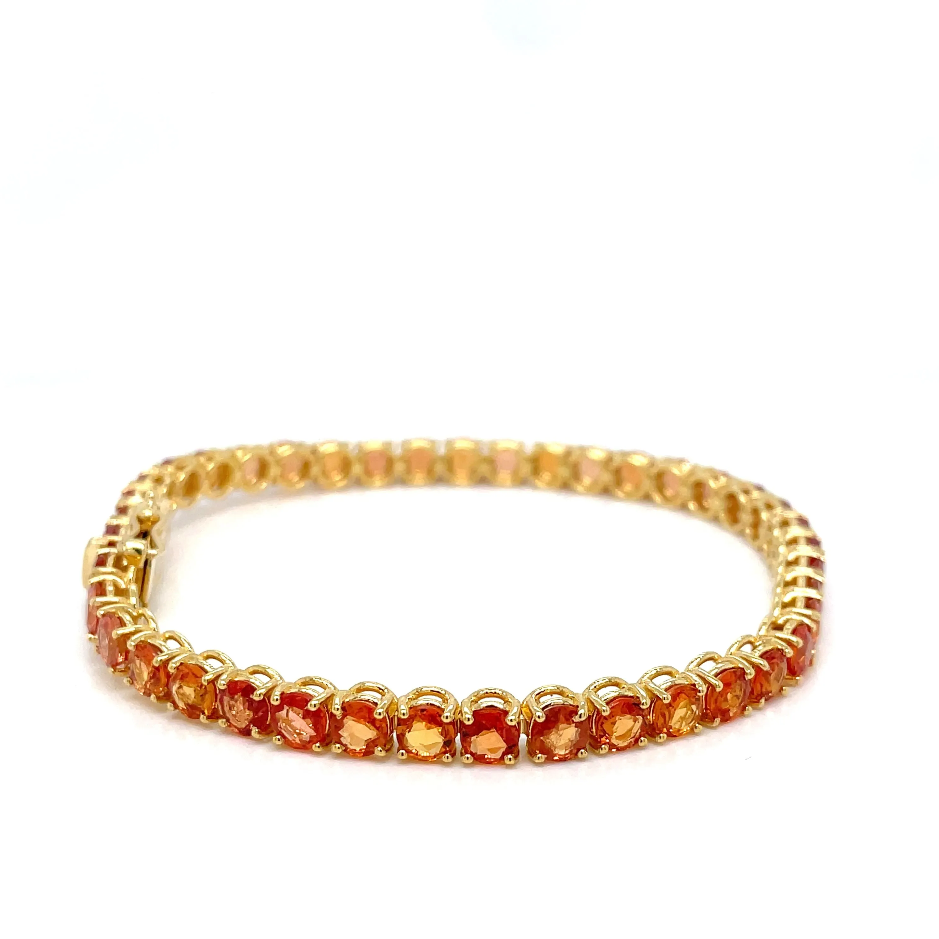 11 Carat Natural Padparadsha Sapphire Yellow Gold Tennis Bracelet