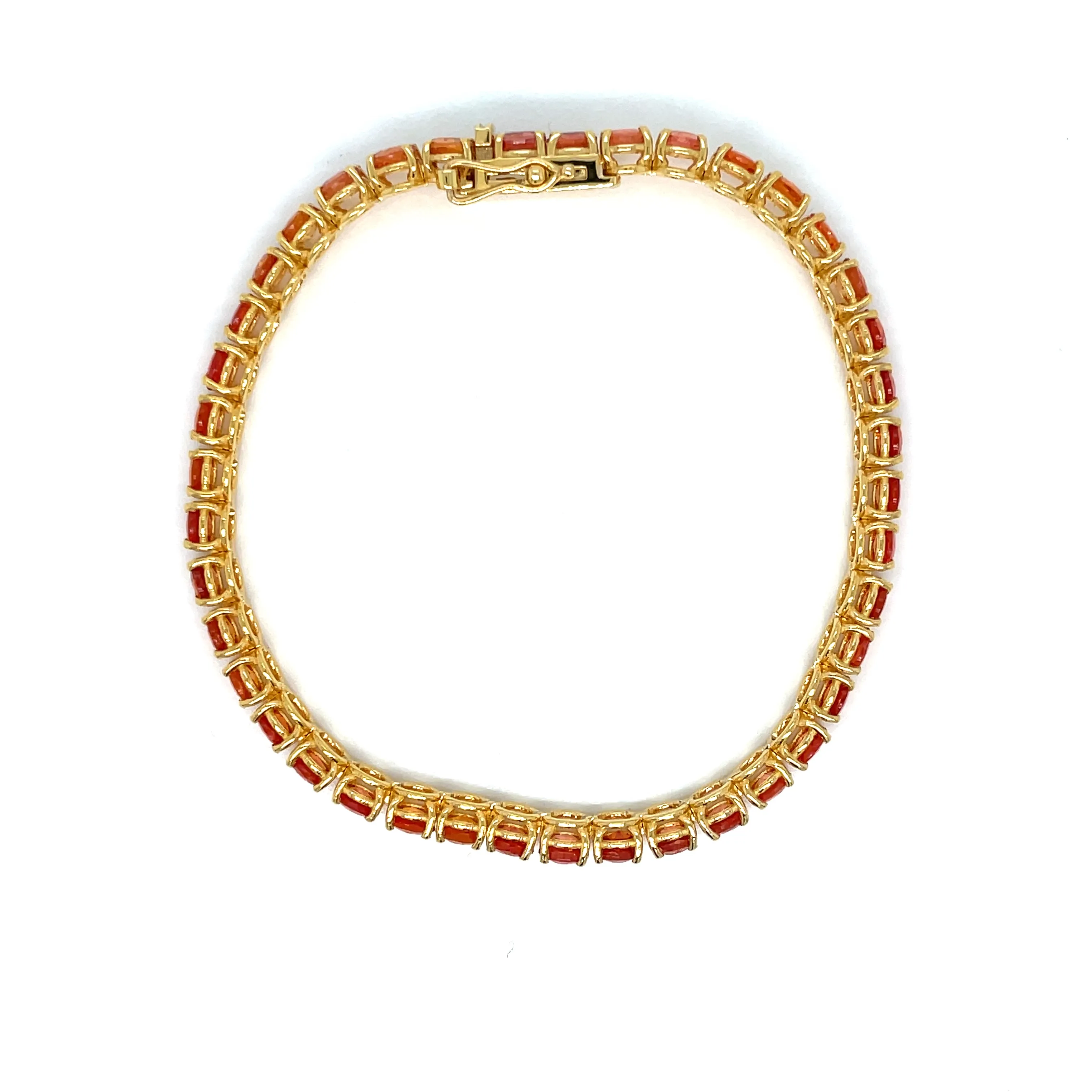 11 Carat Natural Padparadsha Sapphire Yellow Gold Tennis Bracelet