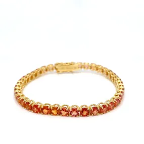 11 Carat Natural Padparadsha Sapphire Yellow Gold Tennis Bracelet