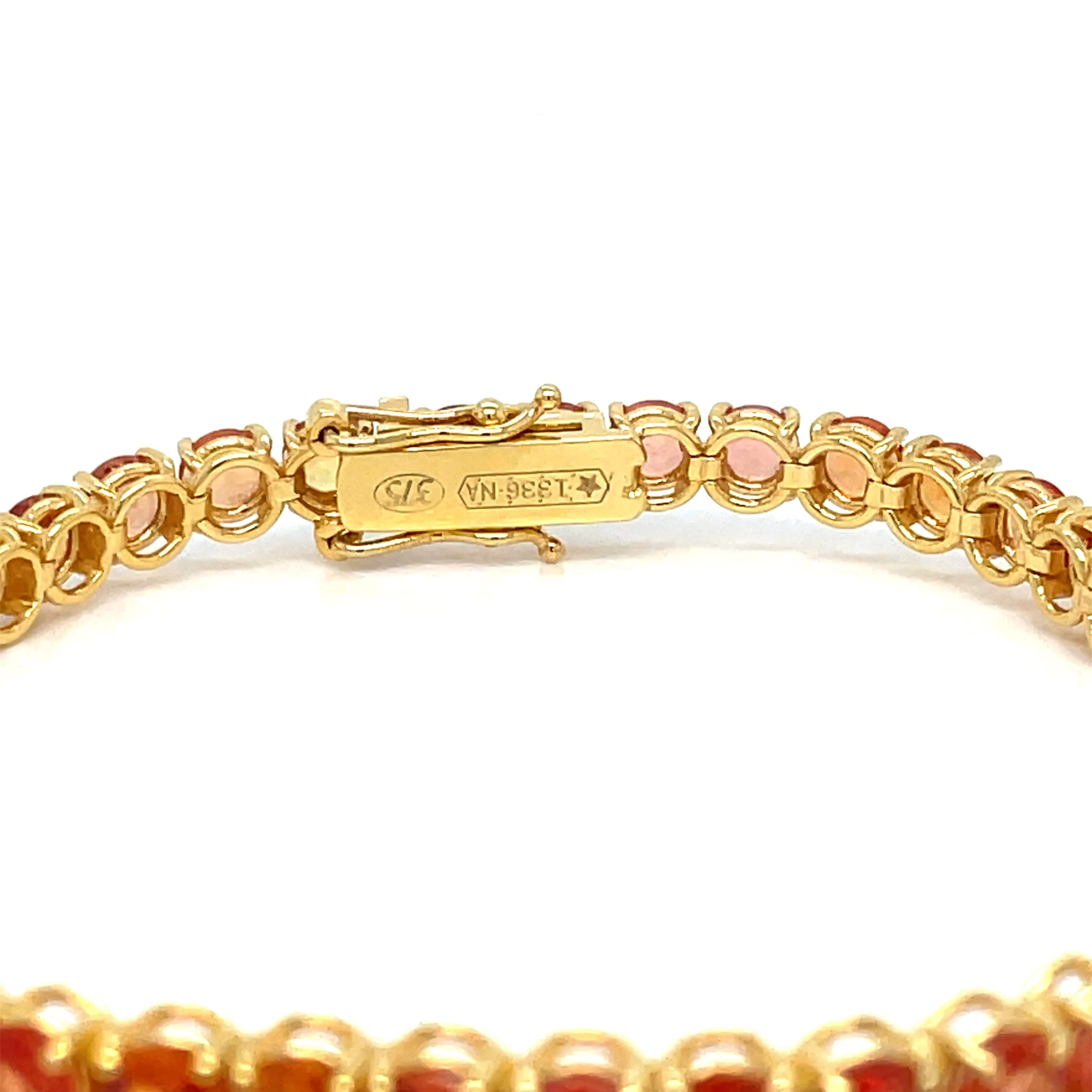 11 Carat Natural Padparadsha Sapphire Yellow Gold Tennis Bracelet