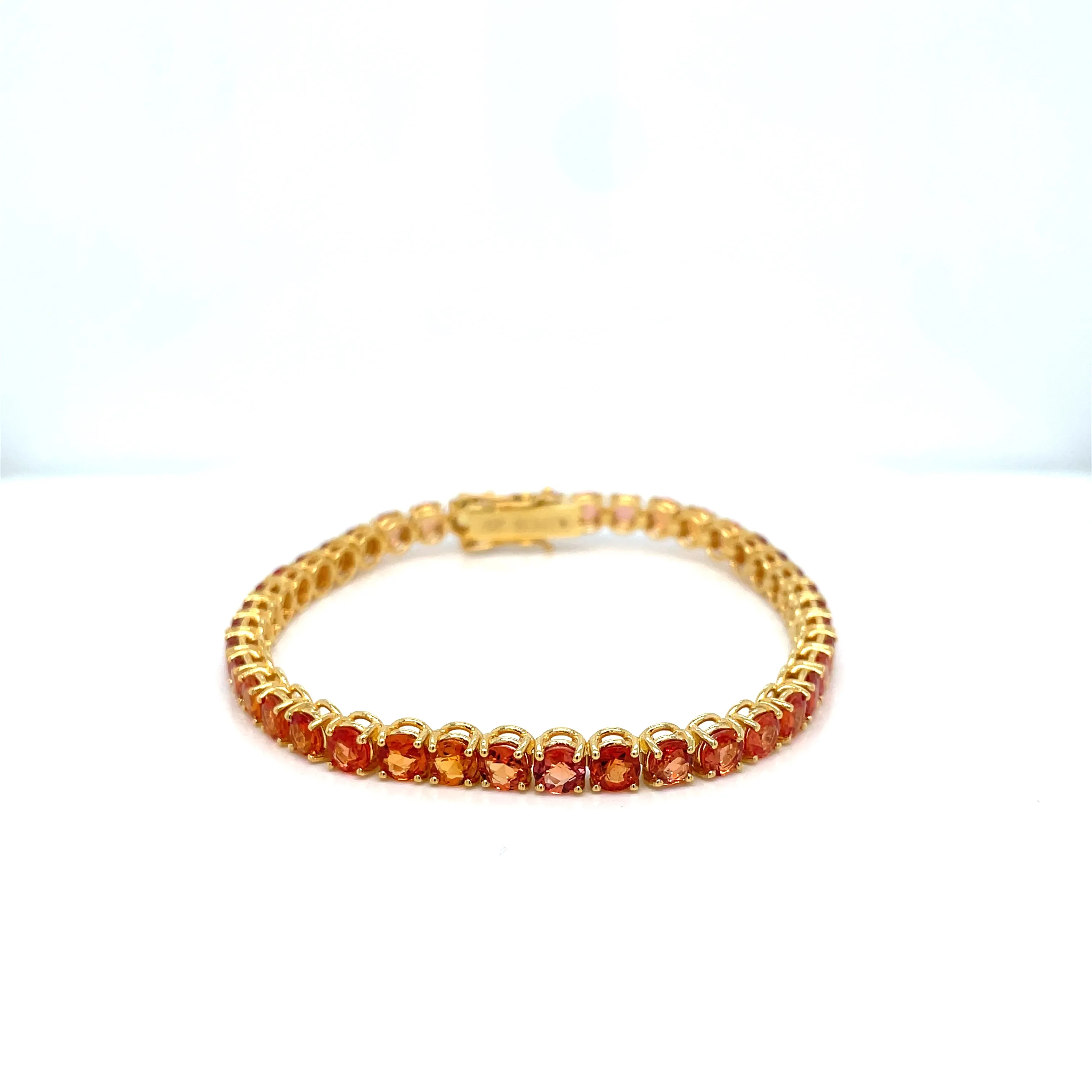 11 Carat Natural Padparadsha Sapphire Yellow Gold Tennis Bracelet