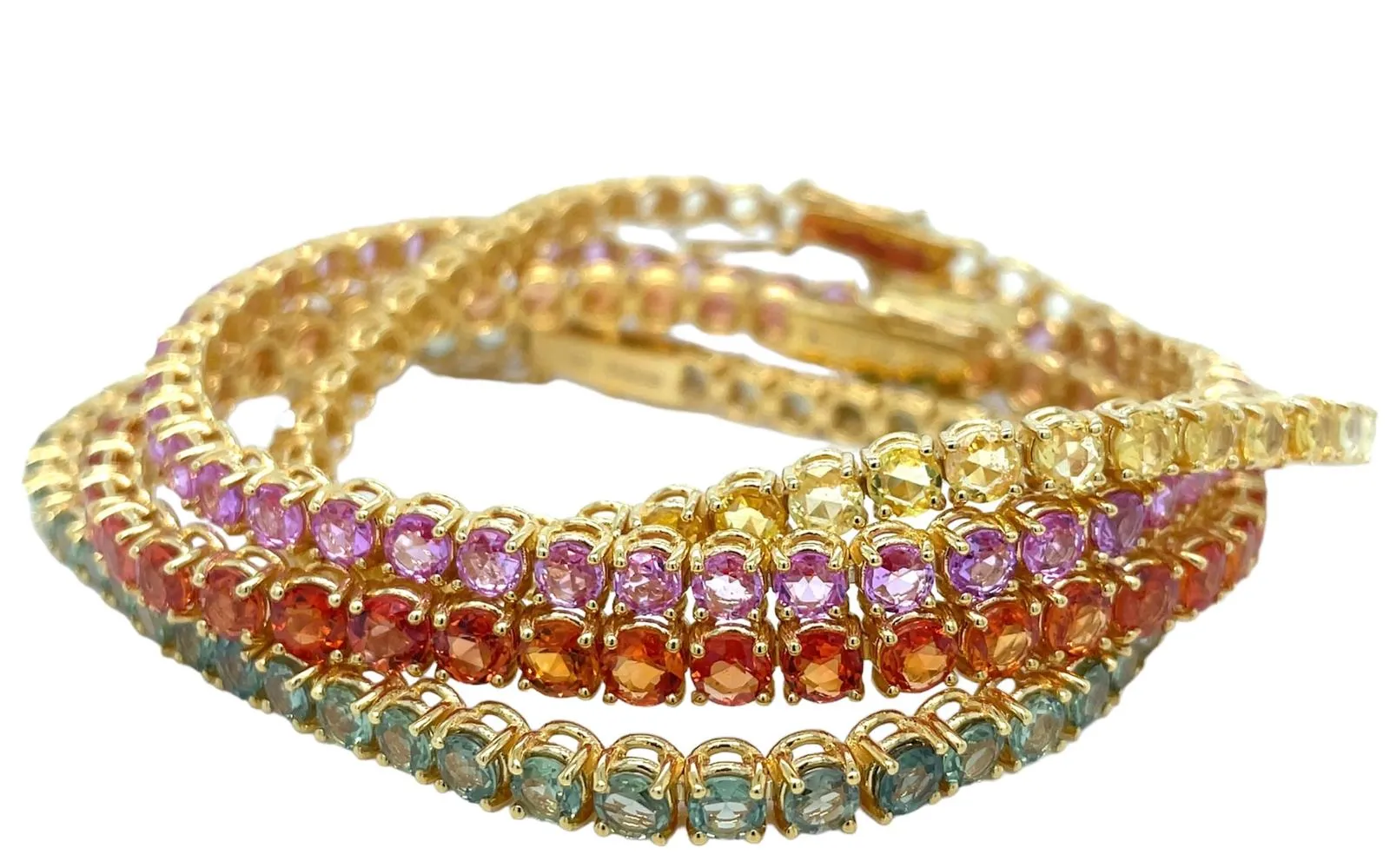 11 Carat Natural Padparadsha Sapphire Yellow Gold Tennis Bracelet