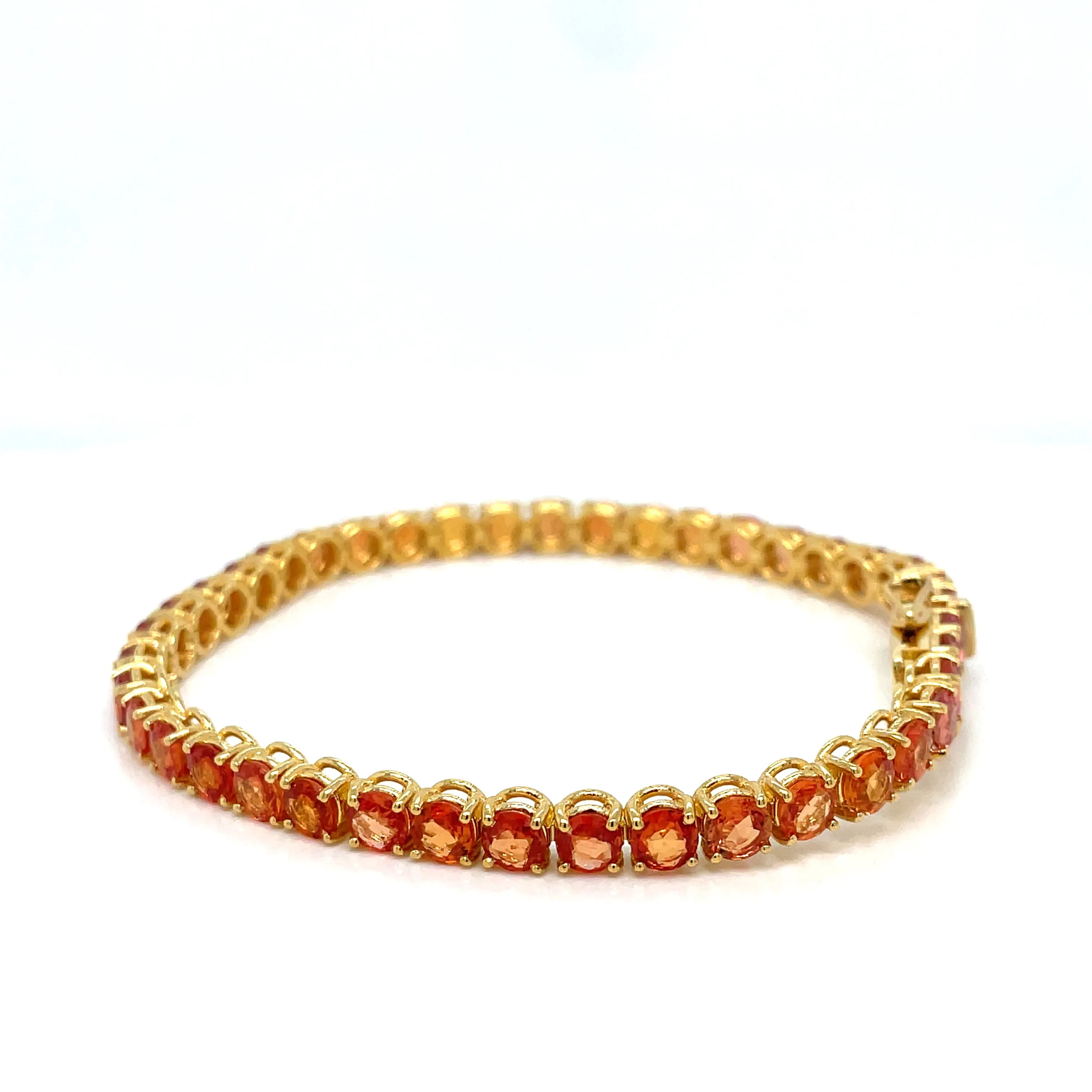 11 Carat Natural Padparadsha Sapphire Yellow Gold Tennis Bracelet