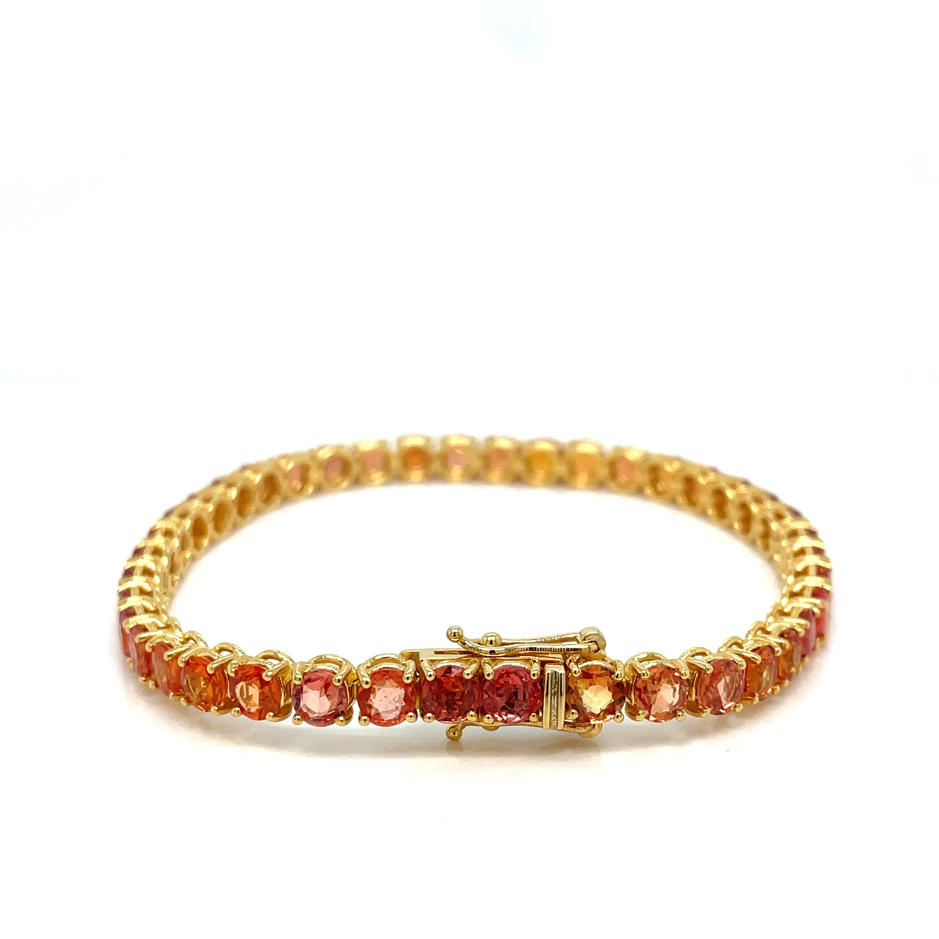 11 Carat Natural Padparadsha Sapphire Yellow Gold Tennis Bracelet