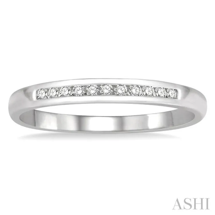 1/10 ctw Channel Set 11Stones Round Cut Diamond Wedding Band in 14K White Gold