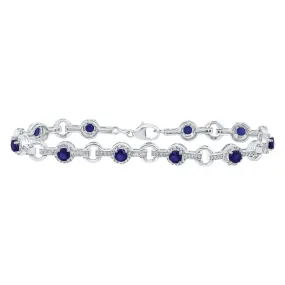 1/3cttw Diamond Simulated Blue Sapphire Bracelet 925 Sterling Silver 7"