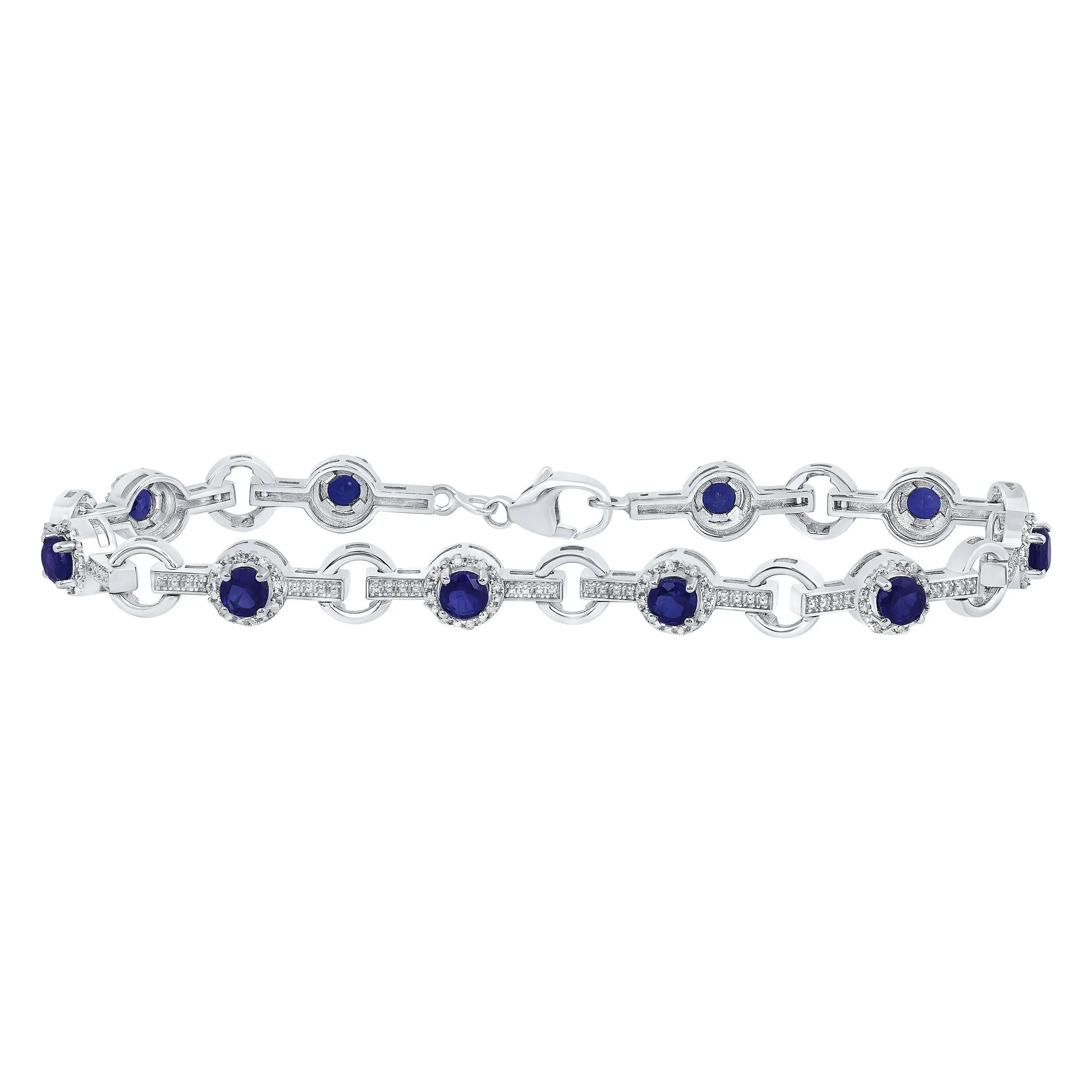 1/3cttw Diamond Simulated Blue Sapphire Bracelet 925 Sterling Silver 7"