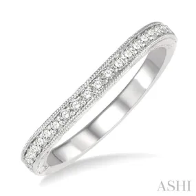 1/4 ctw Carved Sides Milgrain Border Round Cut Diamond Wedding Band in 14K White Gold