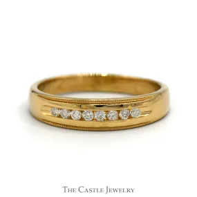 1/4cttw Round Channel Set Diamond Wedding Band with Milgrain Edges in 14k Yellow Gold