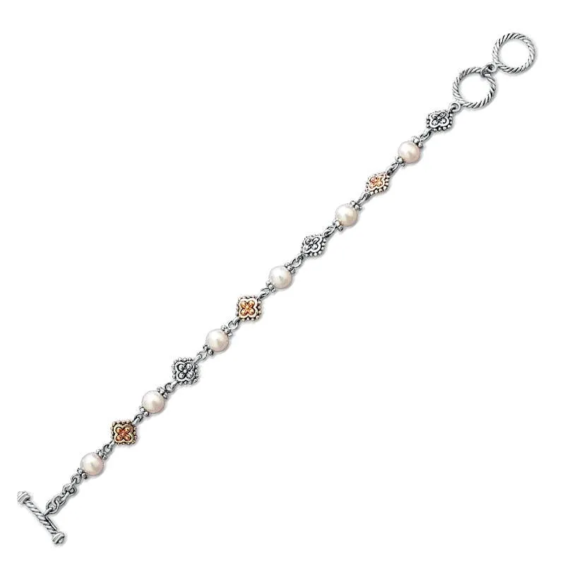 14K And 925 Sterling Silver Bracelet With Pearl (145NB1448GT-750)