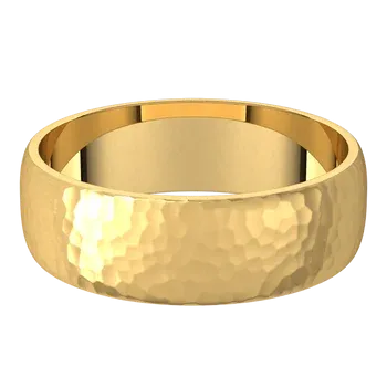 14k Gold 6mm Half Round Regular Classic Wedding Band with Satin Rock or Satin Hammered Finish