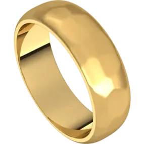 14k Gold 6mm Half Round Regular Classic Wedding Band with Satin Rock or Satin Hammered Finish