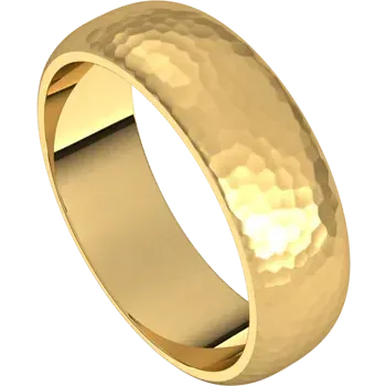 14k Gold 6mm Half Round Regular Classic Wedding Band with Satin Rock or Satin Hammered Finish