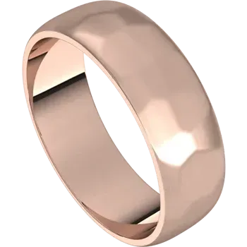 14k Gold 6mm Half Round Regular Classic Wedding Band with Satin Rock or Satin Hammered Finish