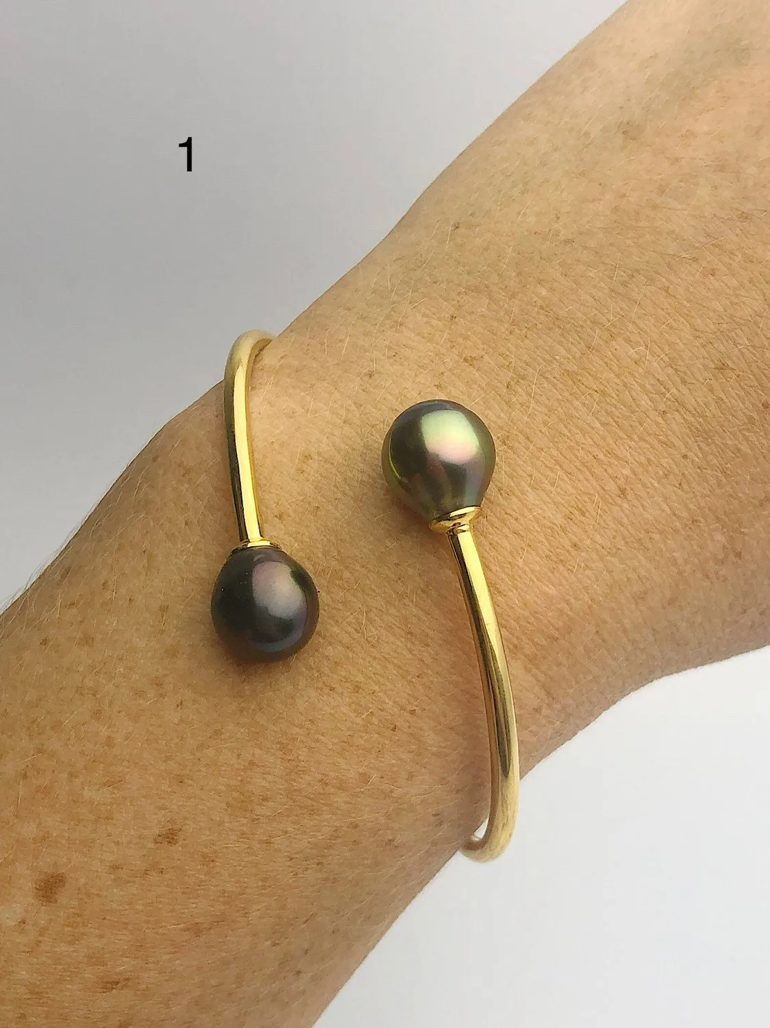 14K Gold Fill Flex Bangle Pearl Bracelets, Tahitian, Edison & South Sea Pearls #771