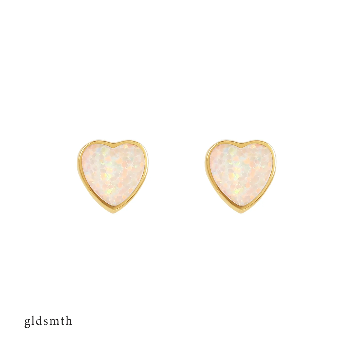 14k Gold Heart Opal Studs