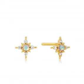 14k Gold Opal White Sapphire Star Stud Earrings EAU001-09YG