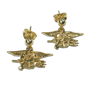 14K Gold SEAL Trident Post Dangle Earrings