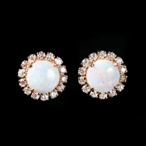 14K Rose Gold 1.50 CTW Opal and Diamond Stud Earrings