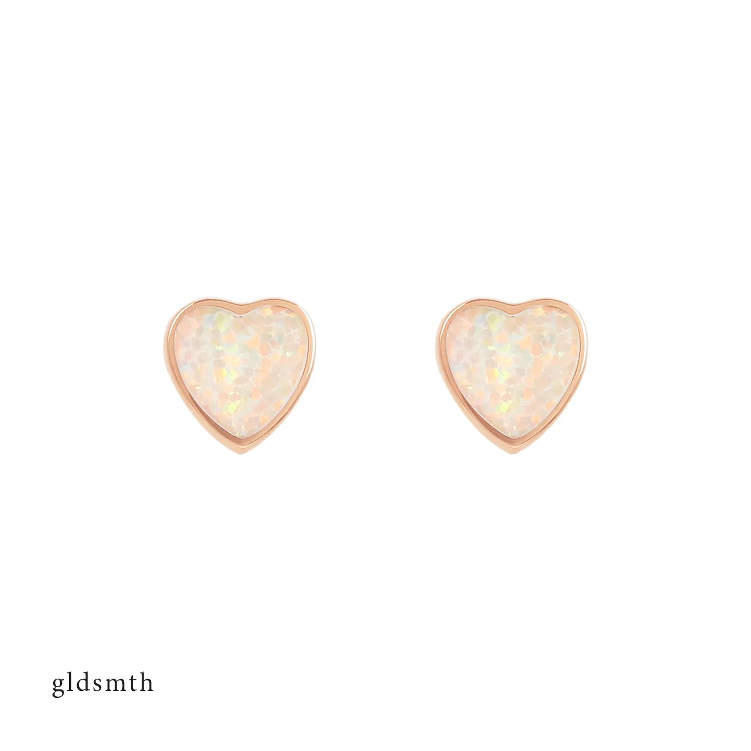 14k Rose Gold Heart Opal Studs