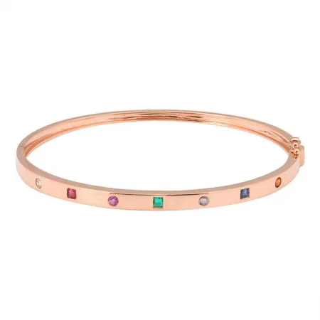 14K Rose Gold Round   Square Multi Gemstone Bangle