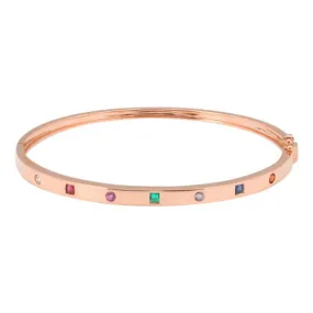 14K Rose Gold Round   Square Multi Gemstone Bangle