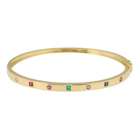 14K Rose Gold Round   Square Multi Gemstone Bangle