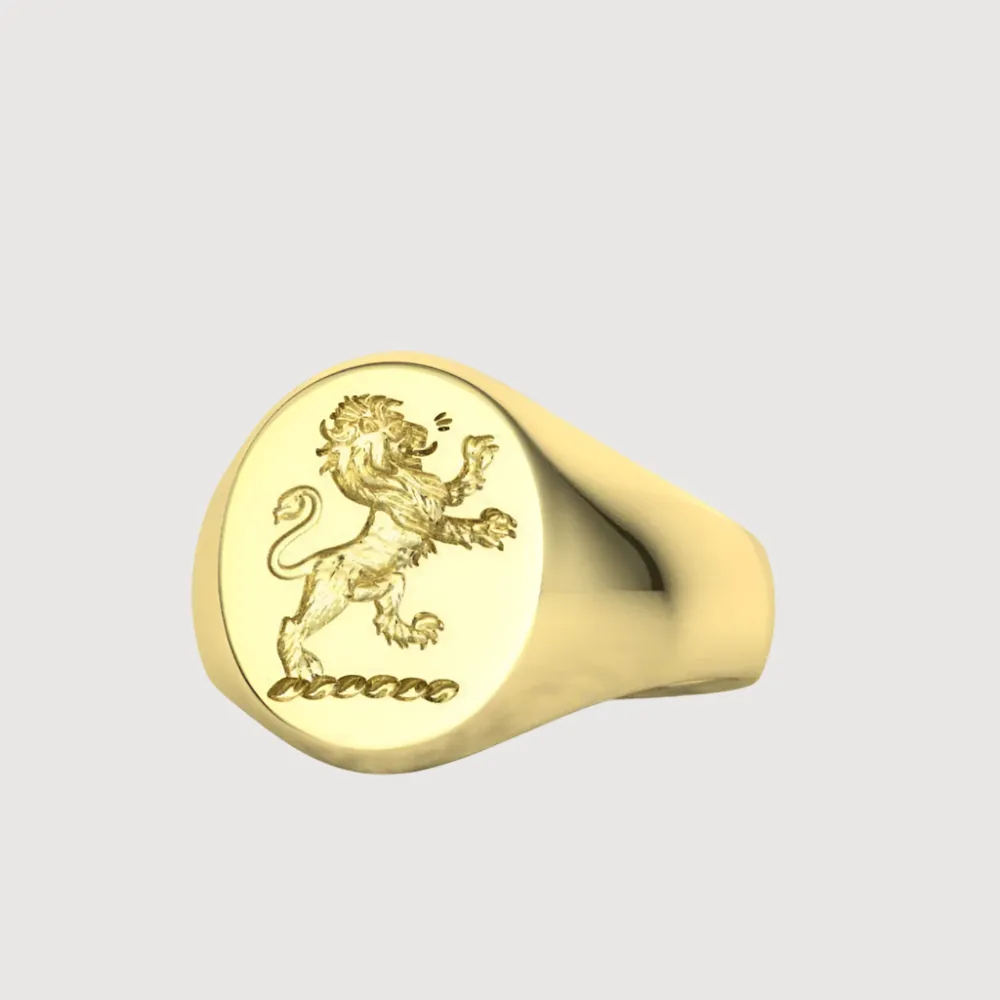 14k Solid Gold Scottish Rampant Lion Signet Ring