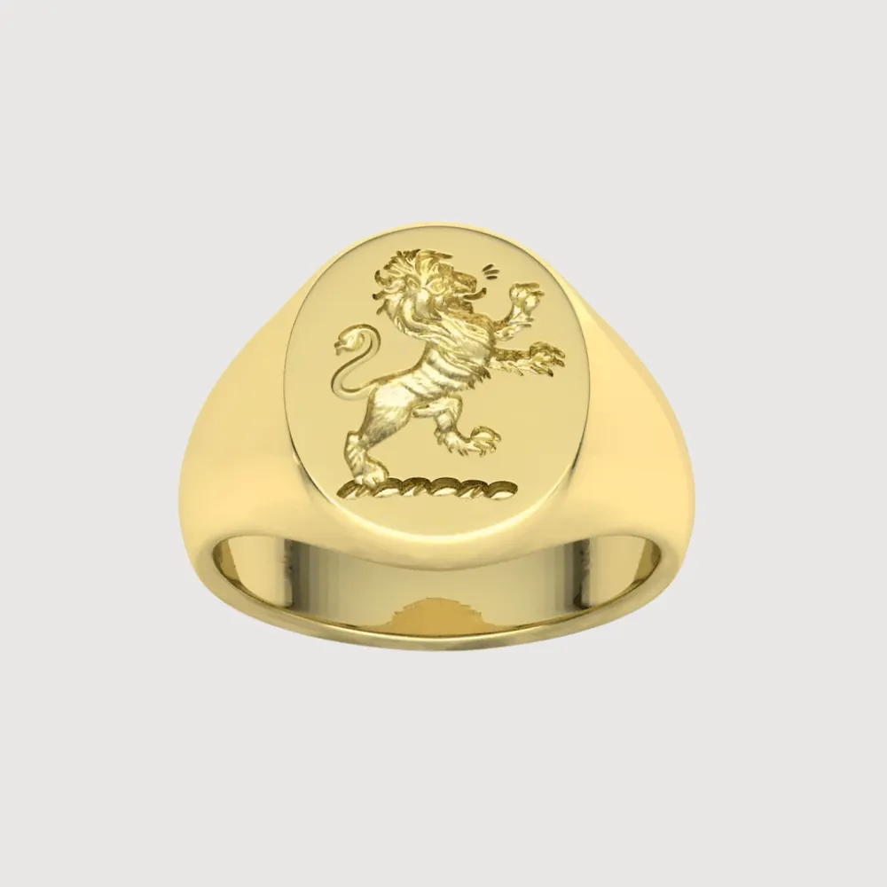 14k Solid Gold Scottish Rampant Lion Signet Ring