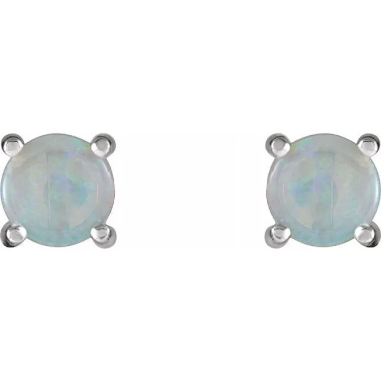 14K White 6 mm Natural White Opal Earrings