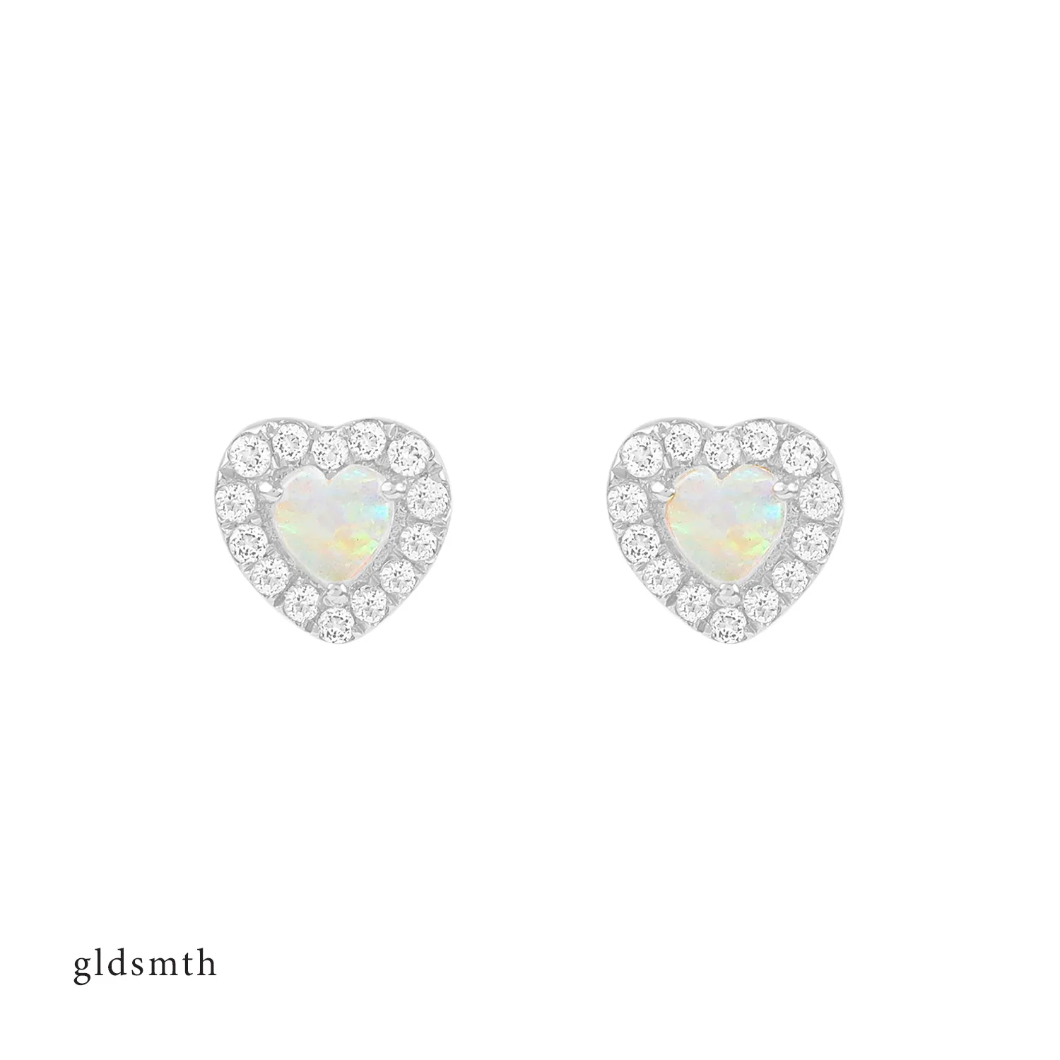 14k White Gold Heart Studs