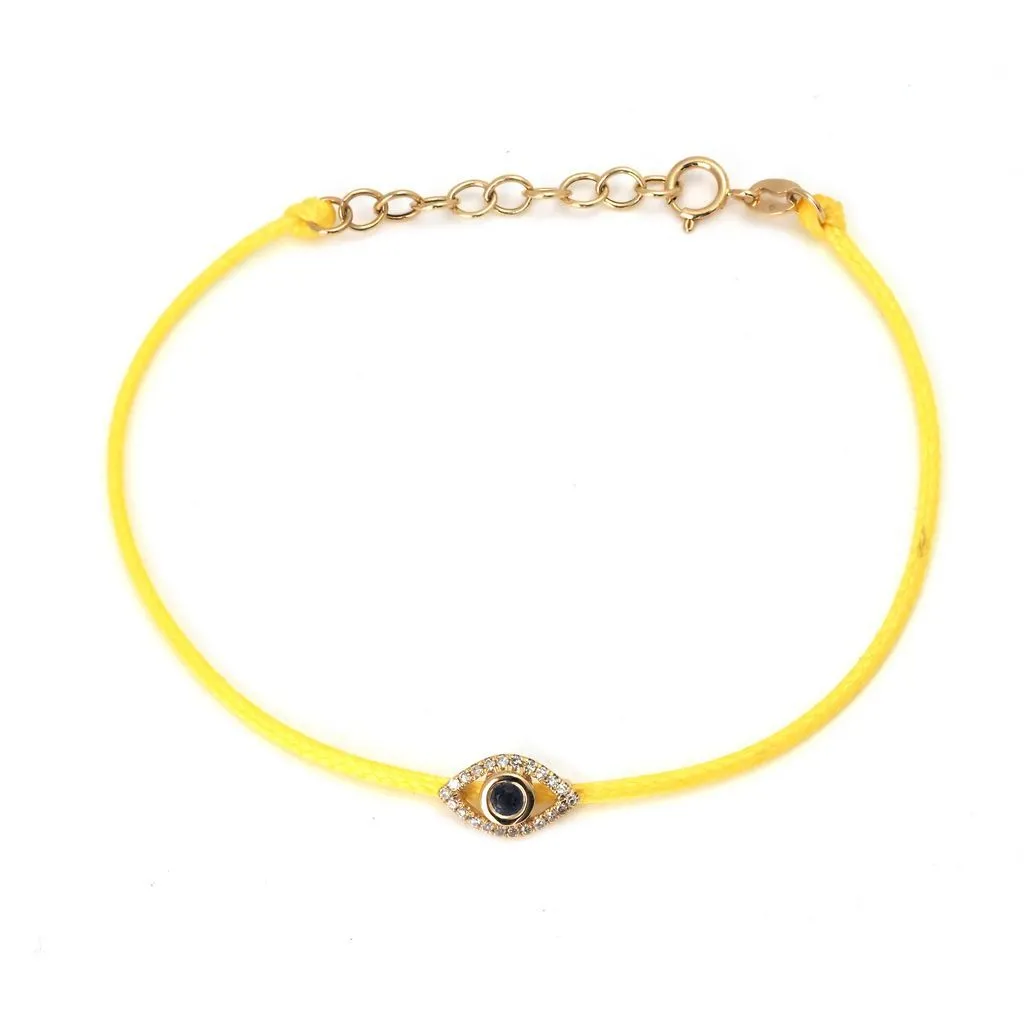 14K Yellow Gold Eye Round Bezel Diamond Bracelet