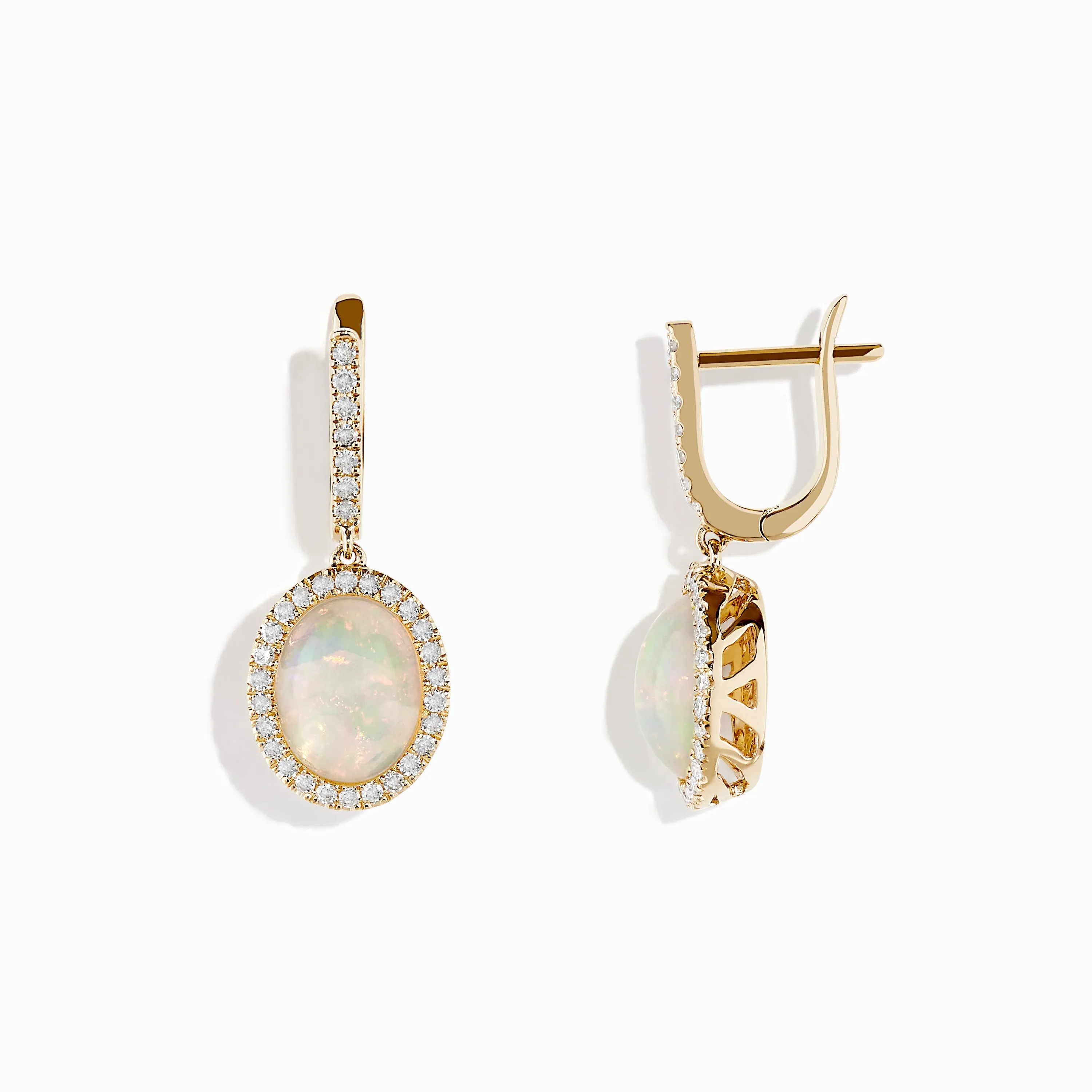 14K Yellow Gold Opal and Diamond Drop Earrings