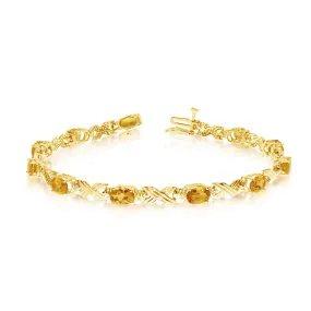 14K Yellow Gold Oval Citrine Stones And Diamonds Tennis Bracelet, 7"