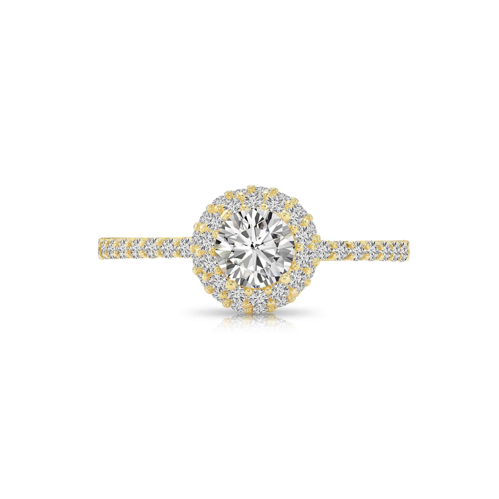 14K Yellow Gold Triple Halo Dome 1 Carat Engagement Ring With Side Stones