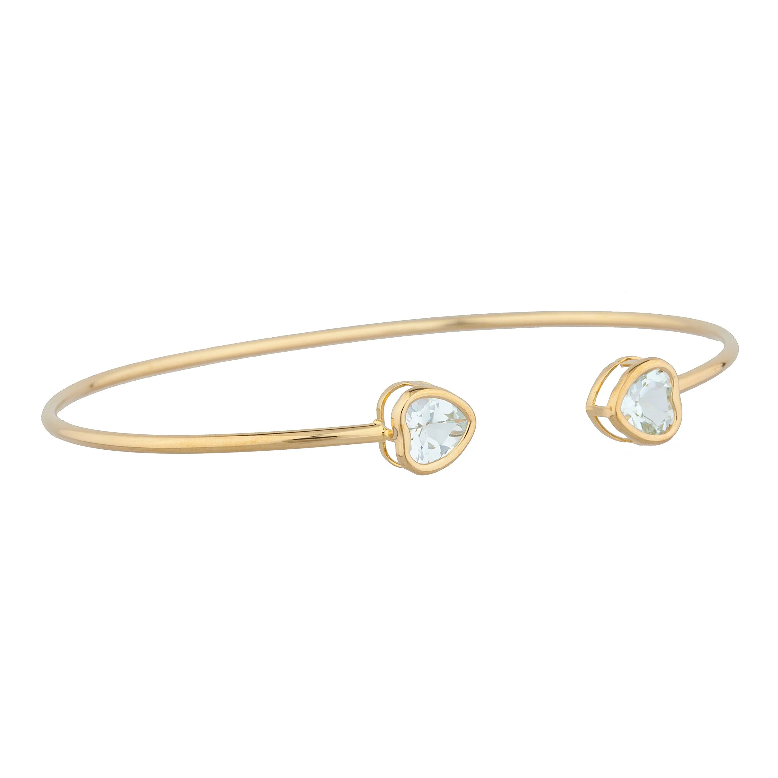 14Kt Gold Aquamarine Heart Bezel Bangle Bracelet