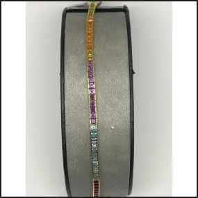 14ky square cut multi-color gemstone tennis bracelet 9.4g