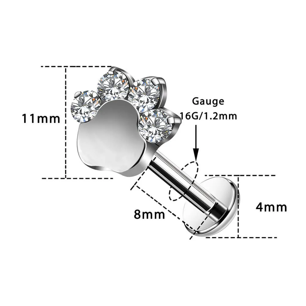 16G Internally Threaded Titanium Puppy Paw Labret Stud